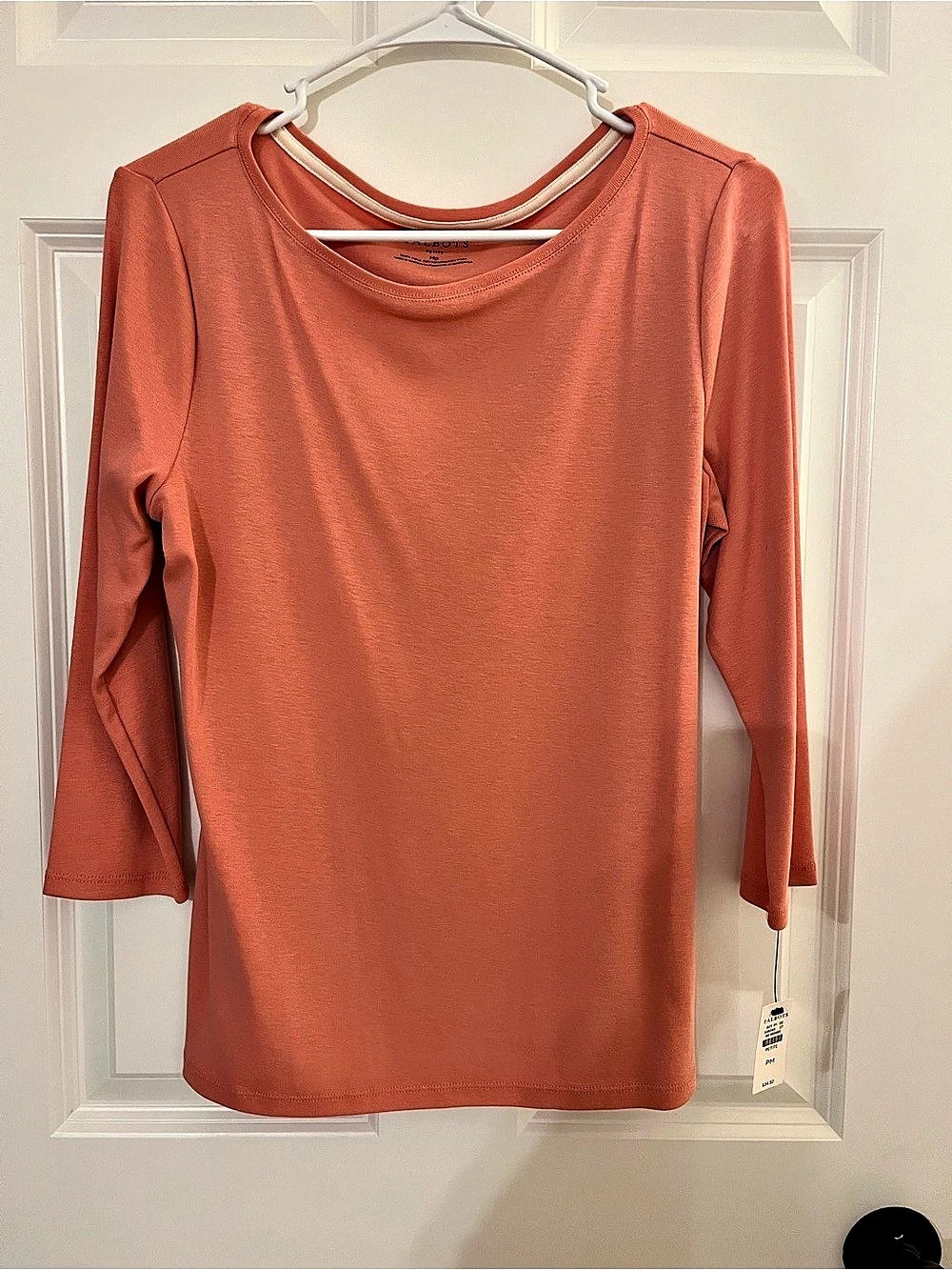 Talbots boat neck Tee 3/4 Sleeve Top apricot peach 🍑 Petite Medium